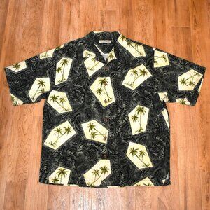 Tommy Bahama Silk Palm Tree Print Button Up Shirt Sz LG